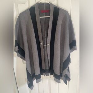 Gray and Black classic open Cardigan with exaggerated sleeves.